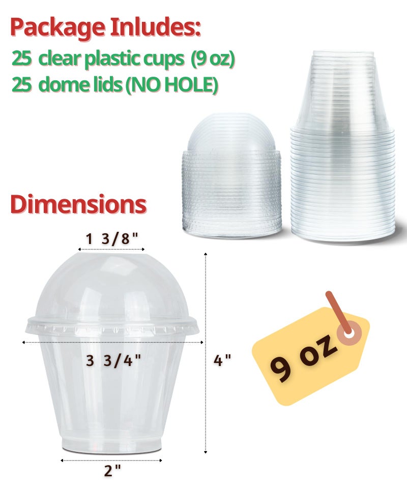 Aatriet 9 oz Clear Plastic Cups with Lids - 25 Sets Dessert Cups with Dome Lid (NO HOLE), Disposable Party Cup for Fruit/Ice Cream/Cupcake/Iced Cold Drinks - Image 3